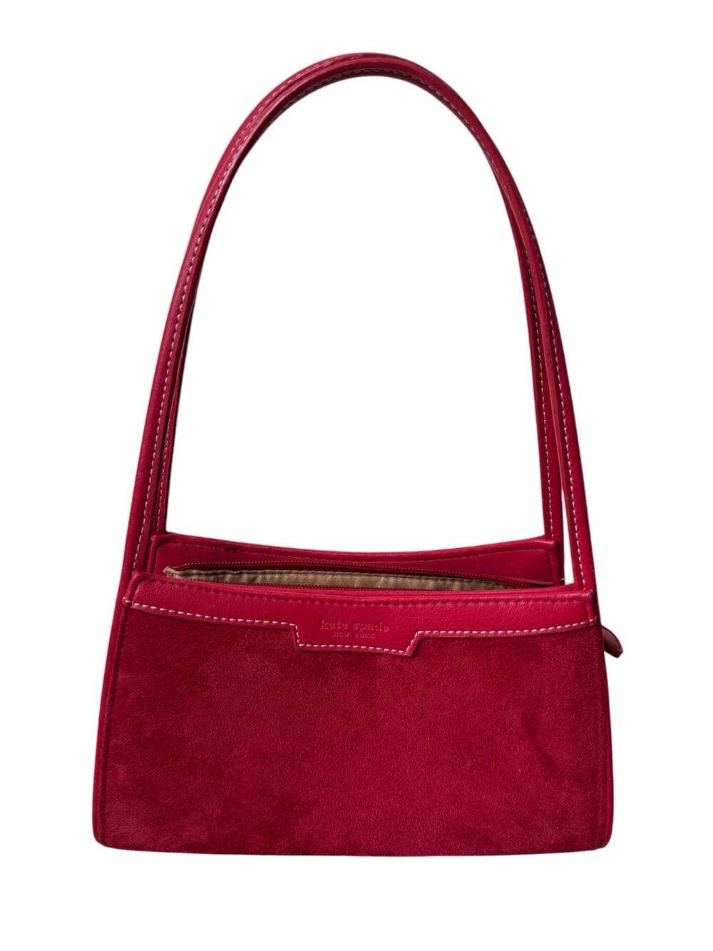 KATE SPADE Vintage Red Suede Zip Top Shoulder bag